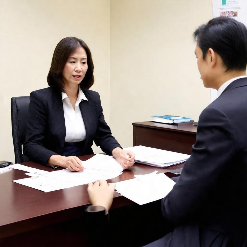 Nhân viên văn phòng công chứng Bùi Hữu Dũng hỗ trợ khách hàng, giải thích thủ tục nhanh chóng, chuyên nghiệp.
